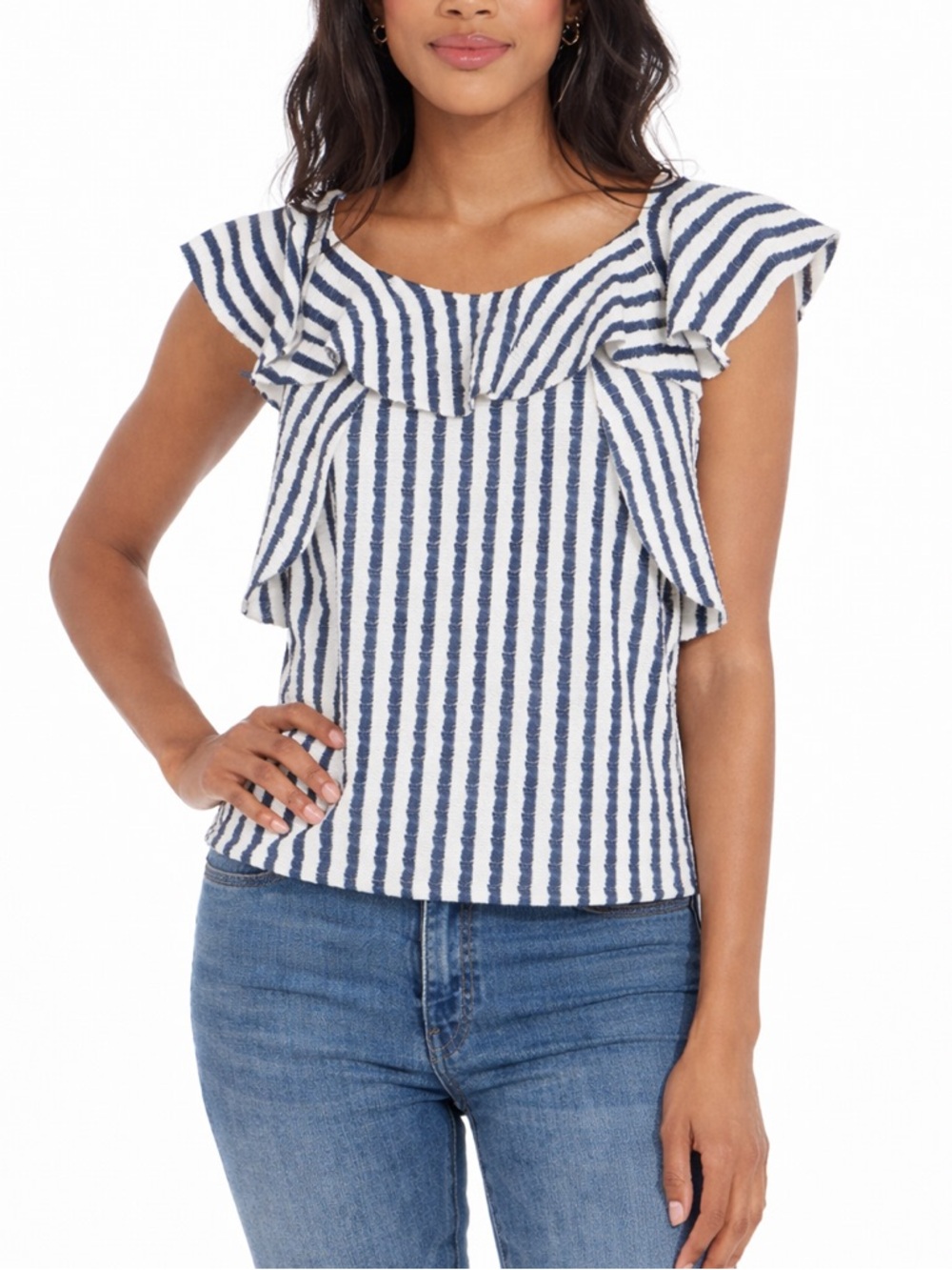 Anthropologie Eva Franco Keely Striped Ruffle Top Petite Small - Picture 7 of 8